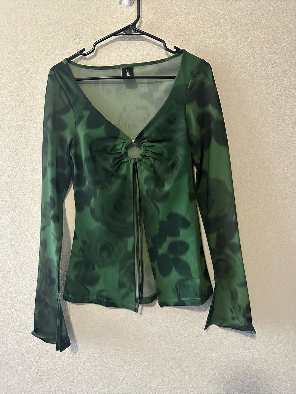 JGR & STN Thorne long sleeve top jagger and stone green Y2K mesh floral club S - Picture 3 of 8